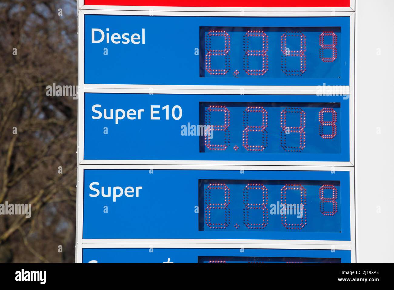 Price Board At An Esso Petrol Station Germany Stock Photo Alamy