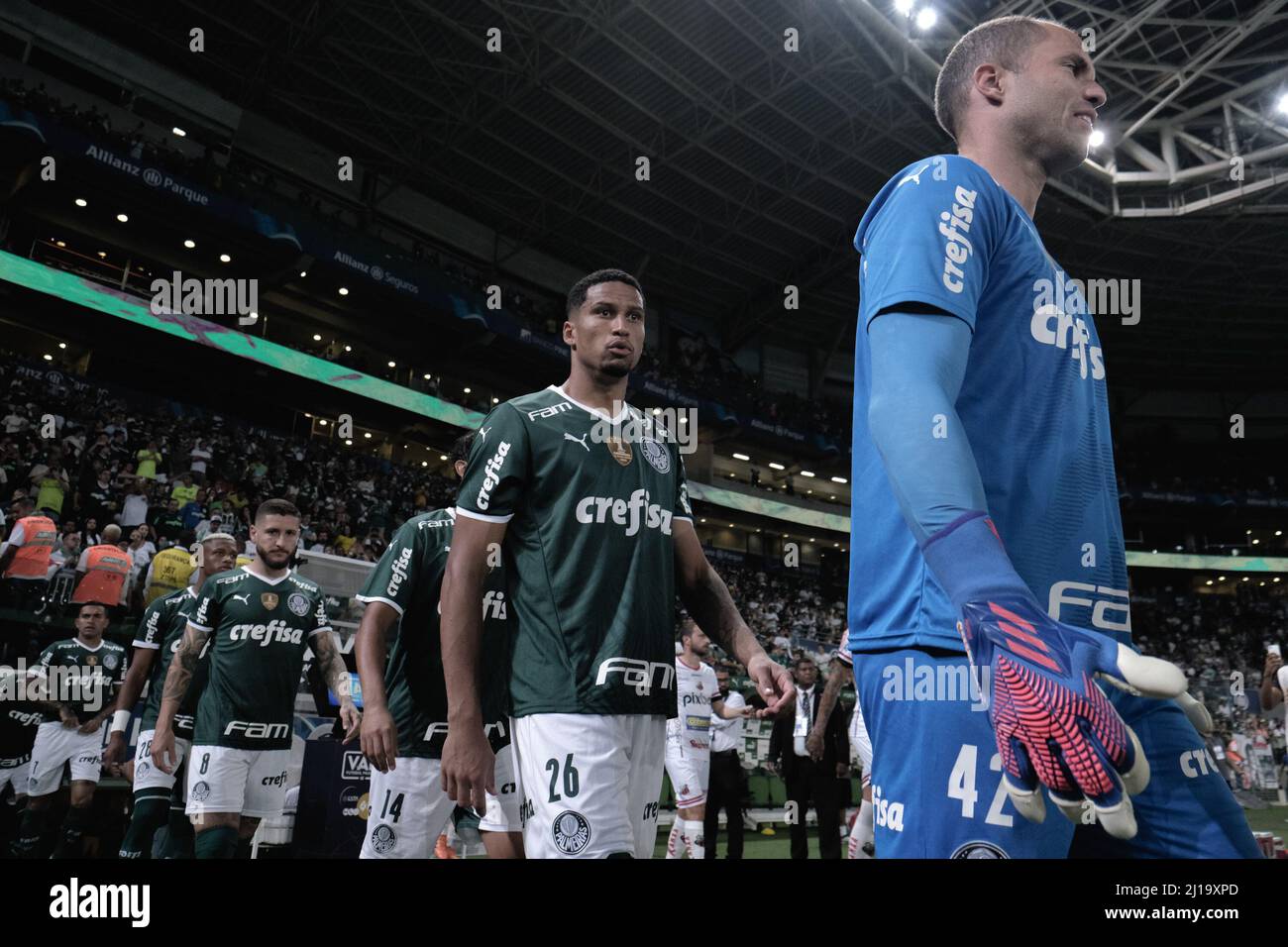 Sao Paulo, Brazil. 23rd Mar, 2022. SP - Sao Paulo - 03/23/2022 - PAULISTA  2022, PALMEIRAS X ITUANO - Rony, a Palmeiras player, celebrates his goal  with players from his team during