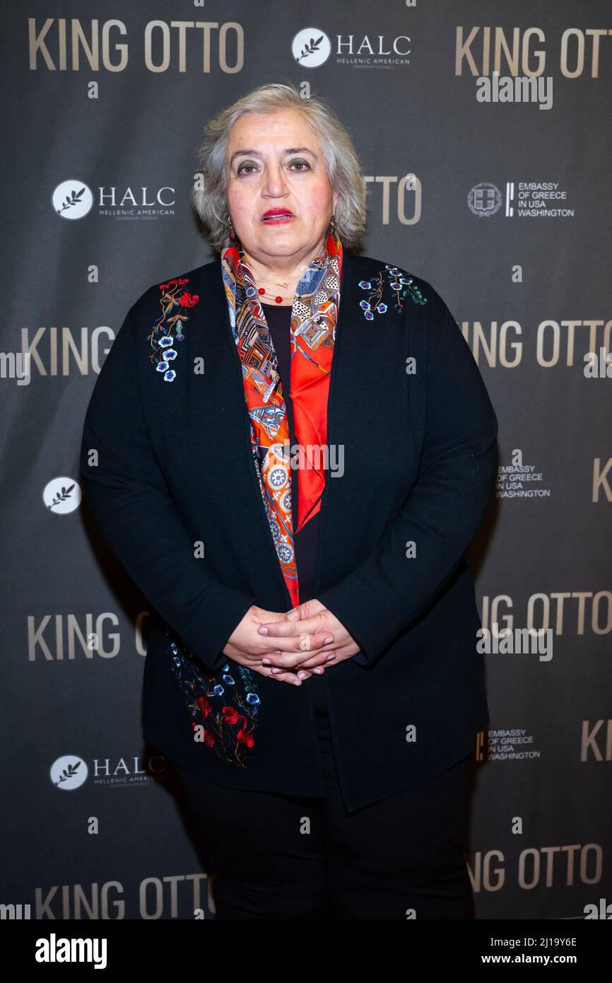 New York, USA. 23rd Mar, 2022. Alexandra Papadopoulou, Ambassador of Greece to the U.S.A., attends the premiere of “King Otto” at the Museum of Modern Art in New York, New York, on Mar. 23, 2022. (Photo by Gabriele Holtermann/Sipa USA) Credit: Sipa USA/Alamy Live News Stock Photo