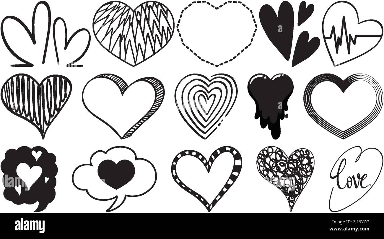Black hand drawn hearts set illustration Stock Vector Image & Art - Alamy