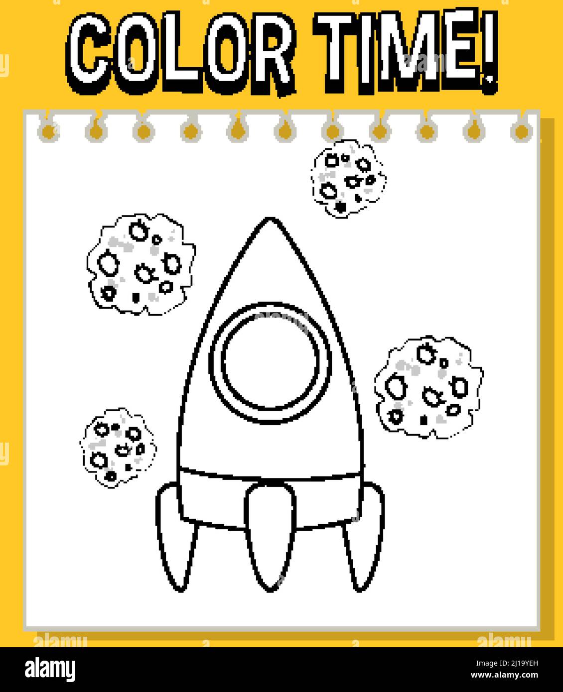 Worksheets template with color time! text and rocket outline illustration Stock Vector