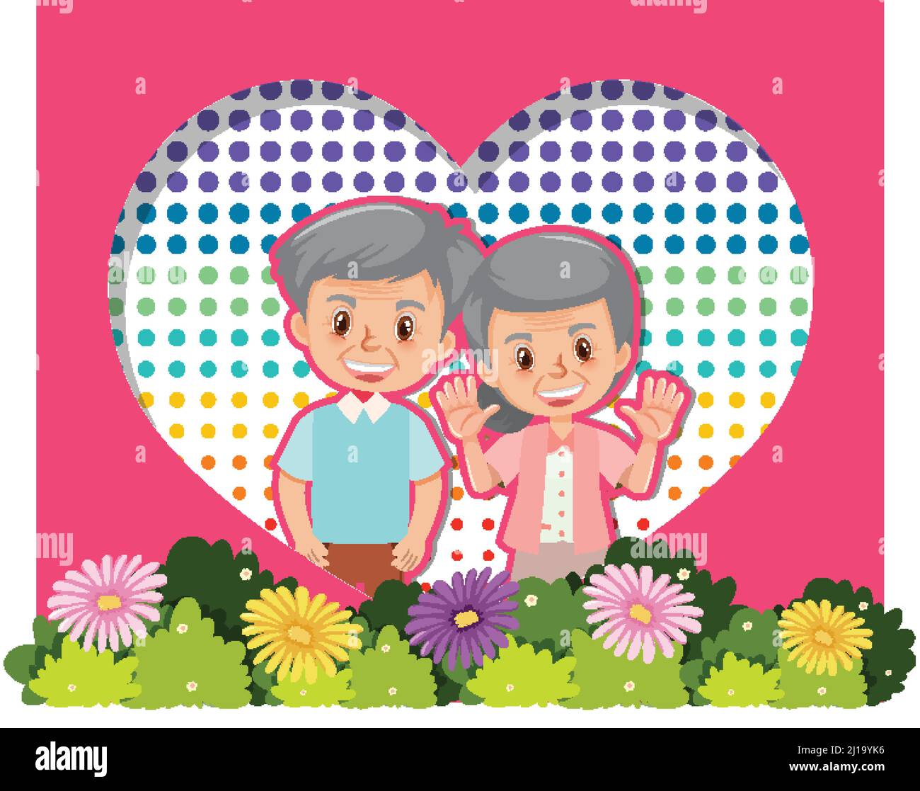 Cute old couple in love postcard illustration Stock Vector Image & Art ...