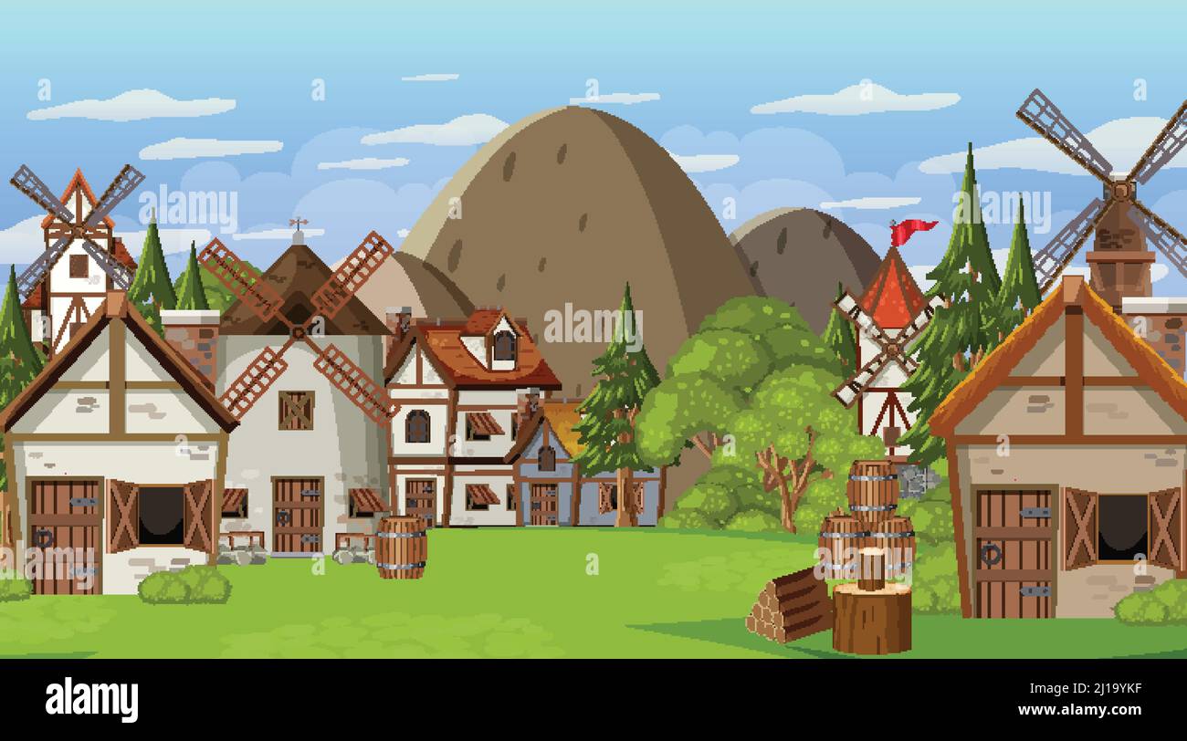 Medieval town scene background illustration Stock Vector Image & Art ...
