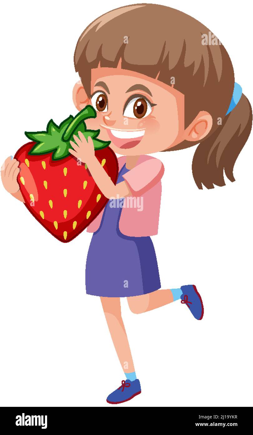 A girl holding fruit on white background illustration Stock Vector