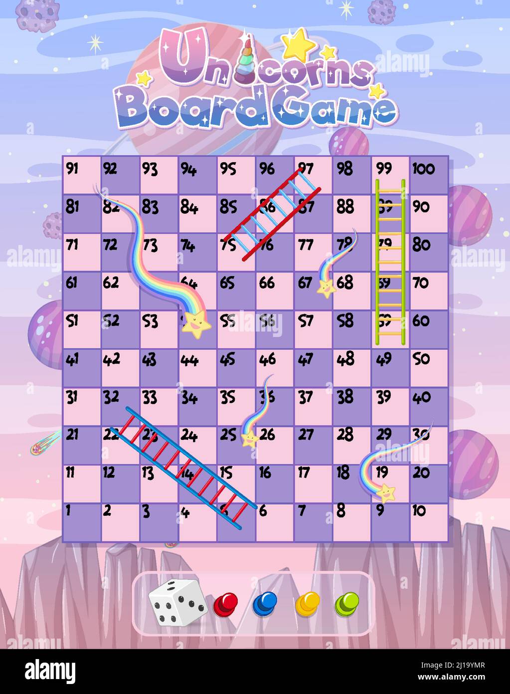 Snake Ladder game in unicorn pastel theme illustration Stock ...
