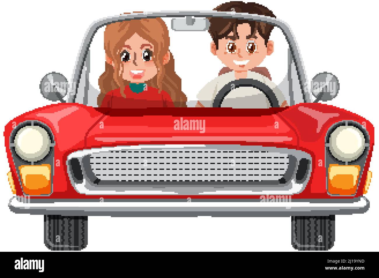 Couple in classic red car on white background illustration Stock Vector ...