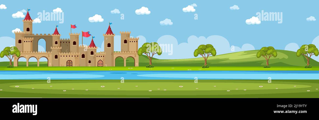 Landscape scene with medieval castle illustration Stock Vector Image ...