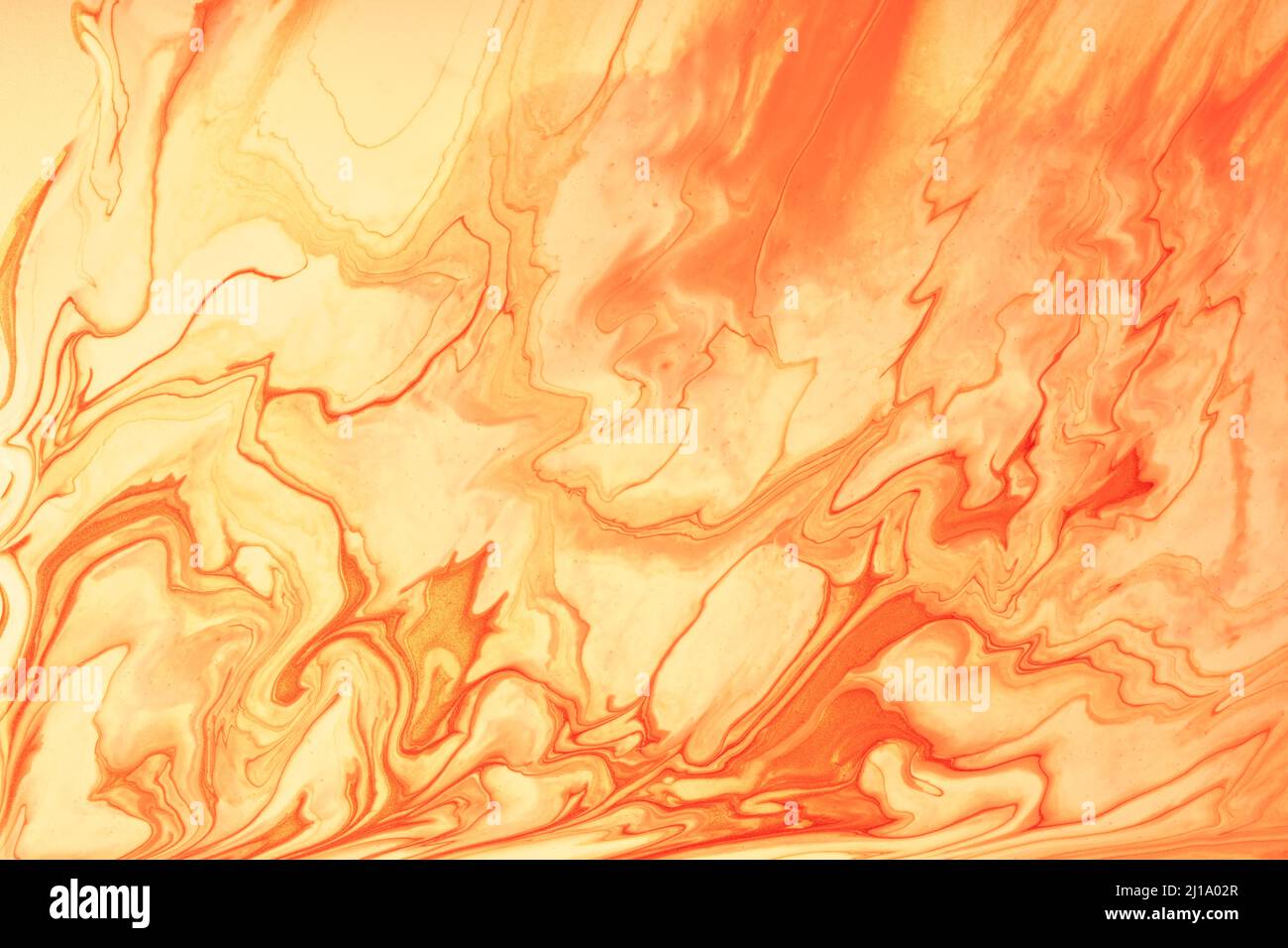 Abstract fluid art background orange and coral colors. Liquid marble ...