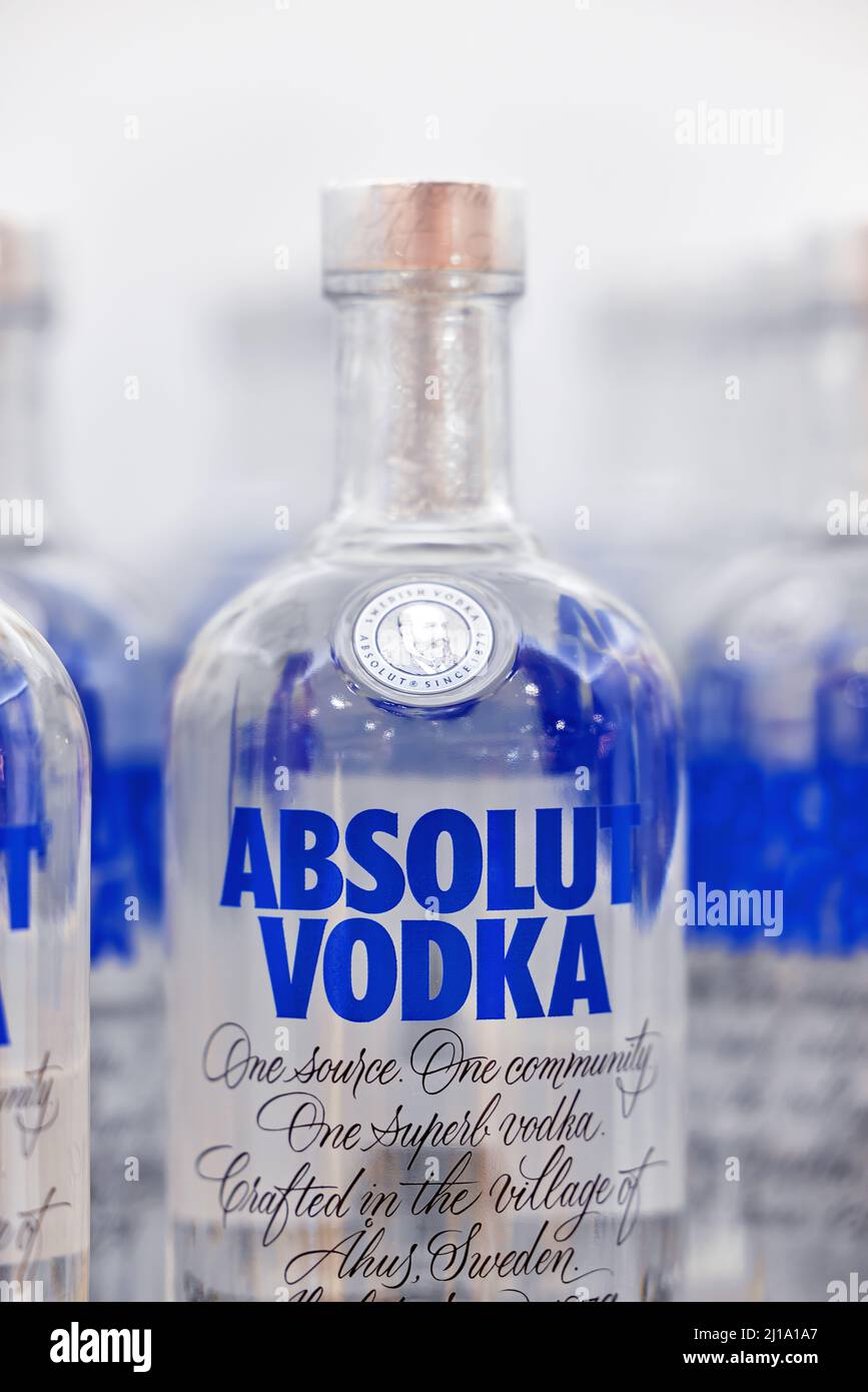 Bottles of Swedish vodka Absolut. Bottles of Absolut Vodka on a