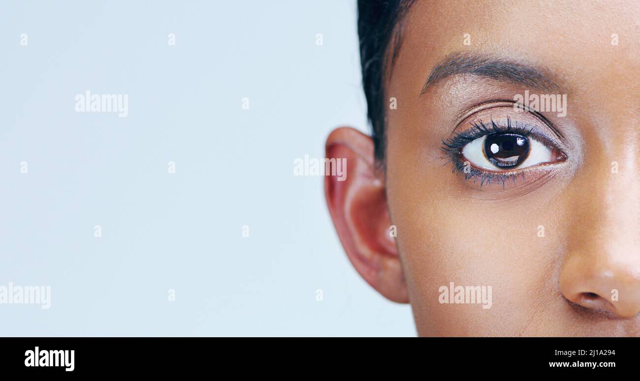 Were finally seeing eye to eye. Closeup beauty shot of a young womans eye. Stock Photo