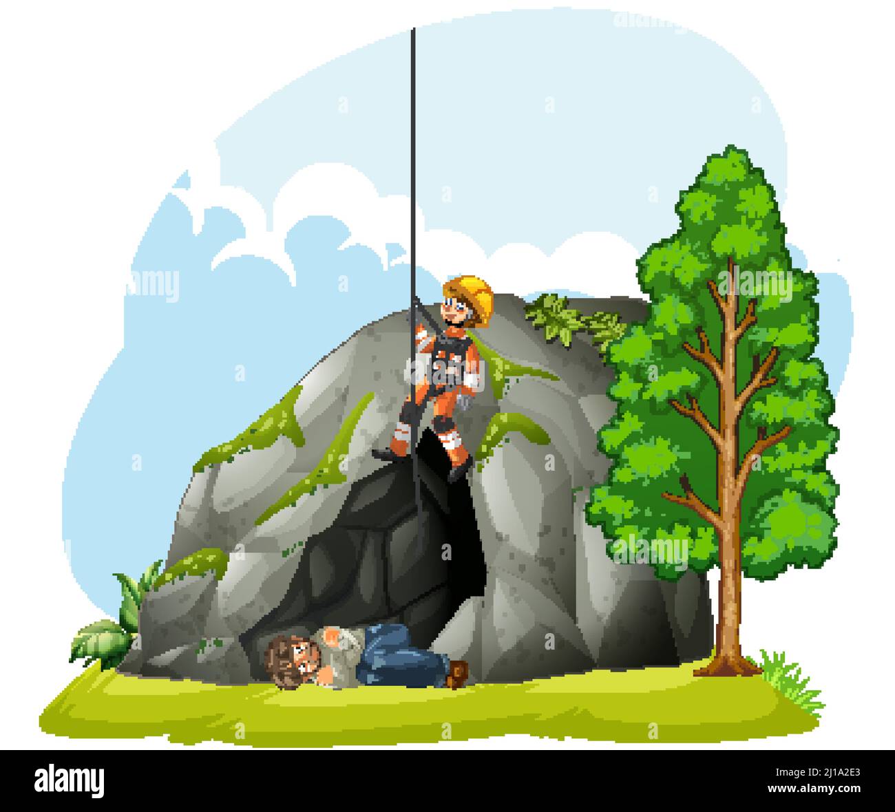 Emergency rescue team help people cartoon style in forest illustration ...
