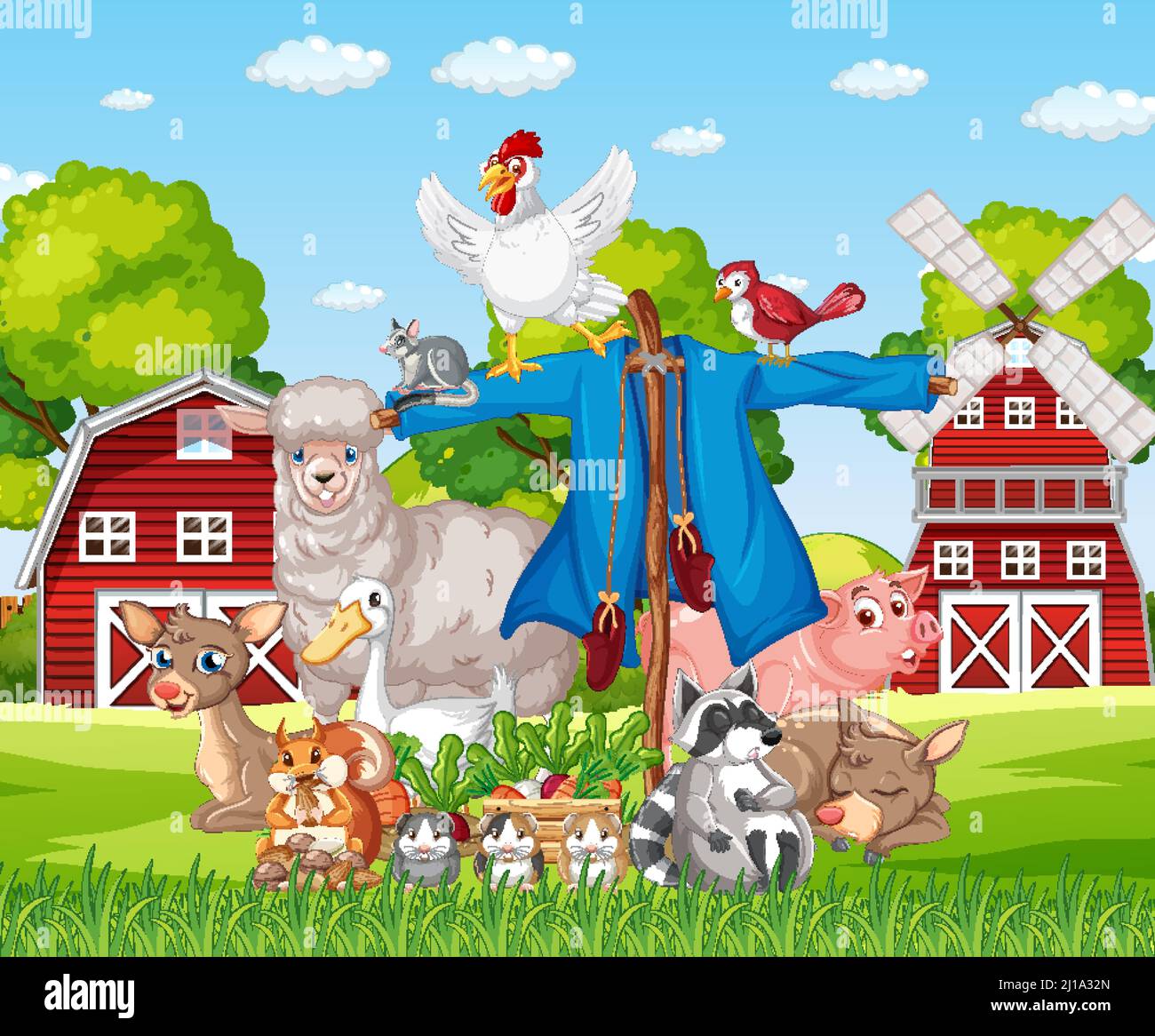 Farm scene with many animals illustration Stock Vector Image & Art - Alamy