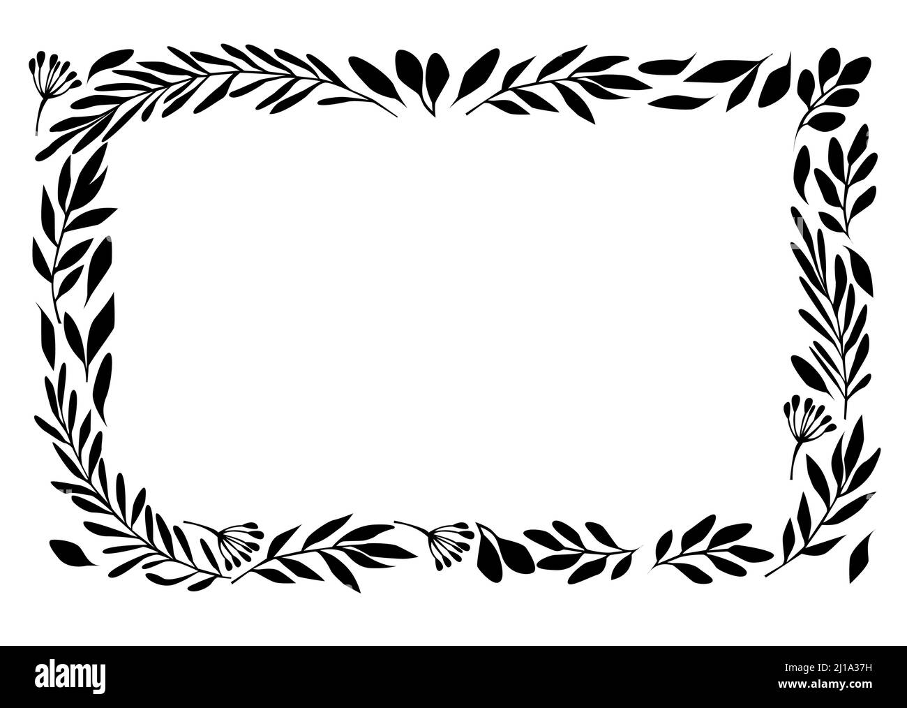 Floral leafy rectangle border design isolated on white background - vector illustration Stock Vector