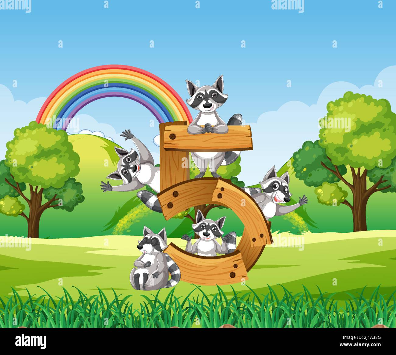 Five raccoons attached to number five illustration Stock Vector Image ...