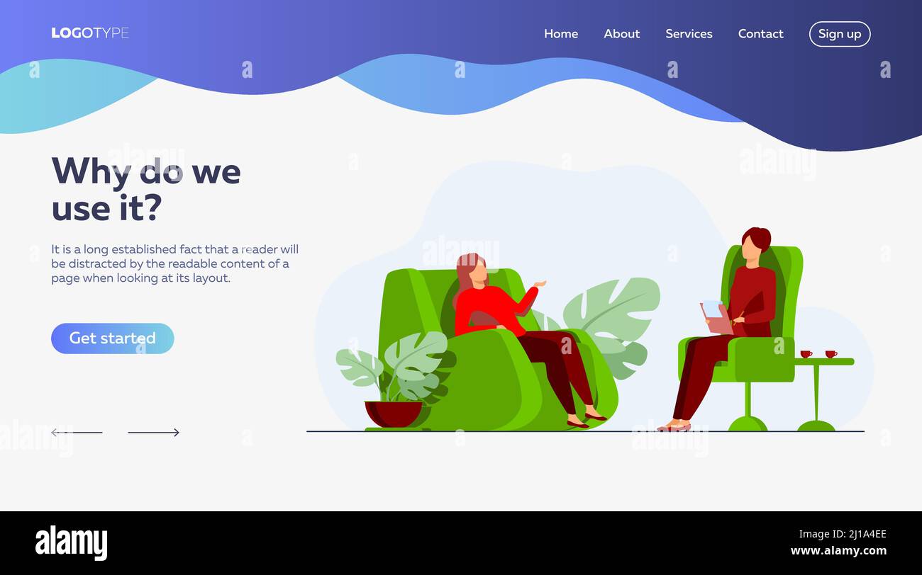 Woman visiting psychologist office. Patient sitting in armchair and