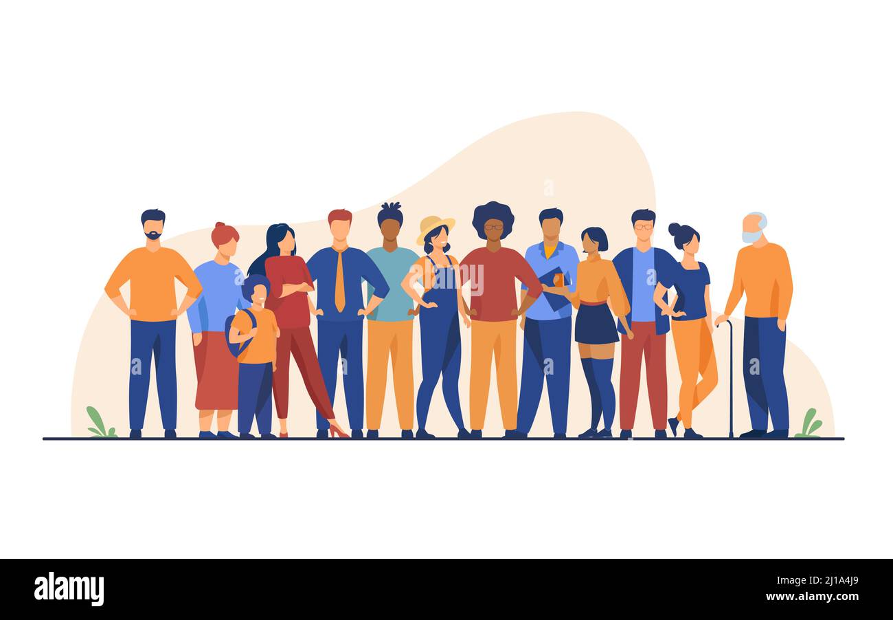 Diverse crowd of people of different ages and races. Multiracial community members standing together. Vector illustration for civil society, diversity Stock Vector