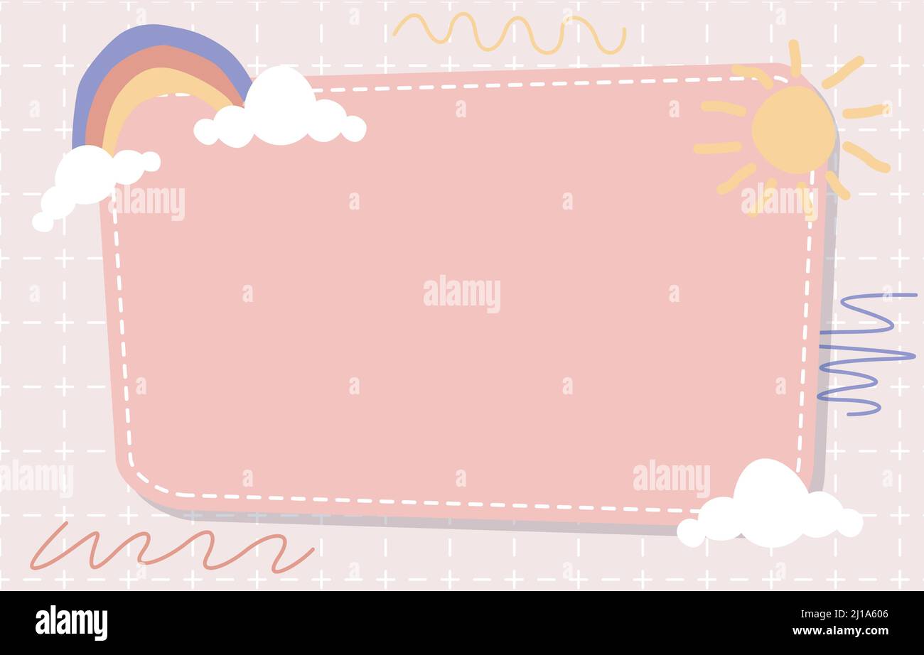 Cute Rectangle Note Frame Background Sun Rainbow Cloud Stock Vector