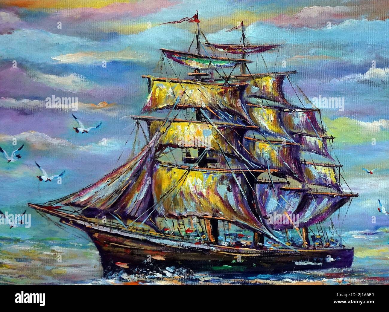 Art painting oil color sailboat , barque lucky , auspicious , fortune Stock  Photo - Alamy