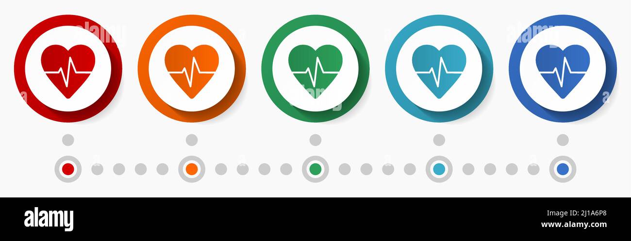 Heart, pulse, cardiogram concept vector icon set, flat design colorful ...