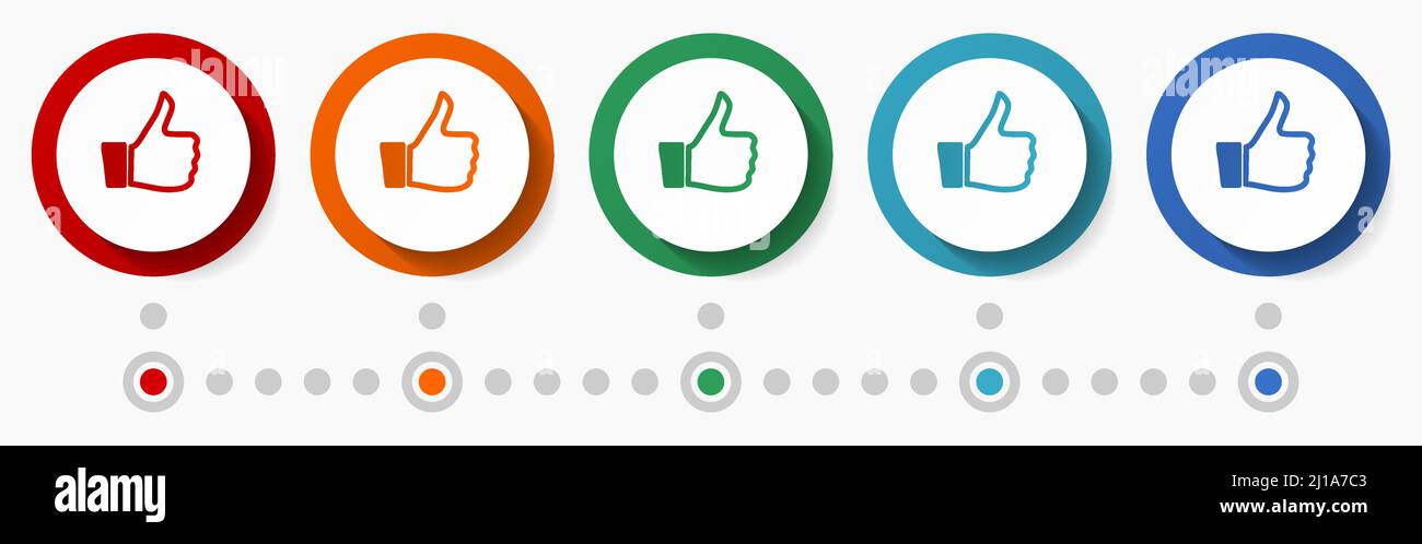 Like concept vector icon set, flat design colorful buttons, infographic ...