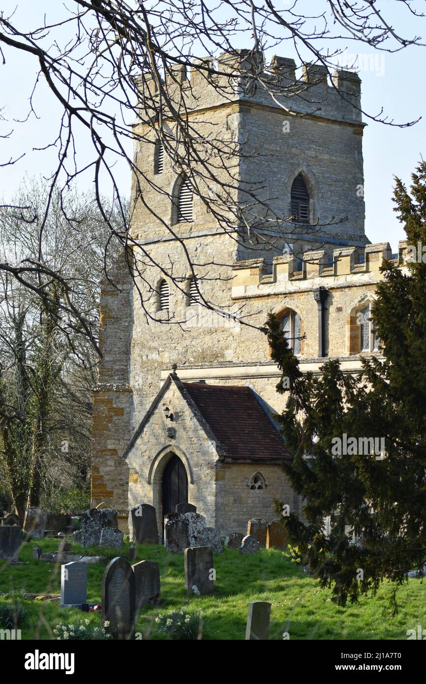 St Andrews Church at Great Linford Manor Park in Milton Keynes. Stock Photo