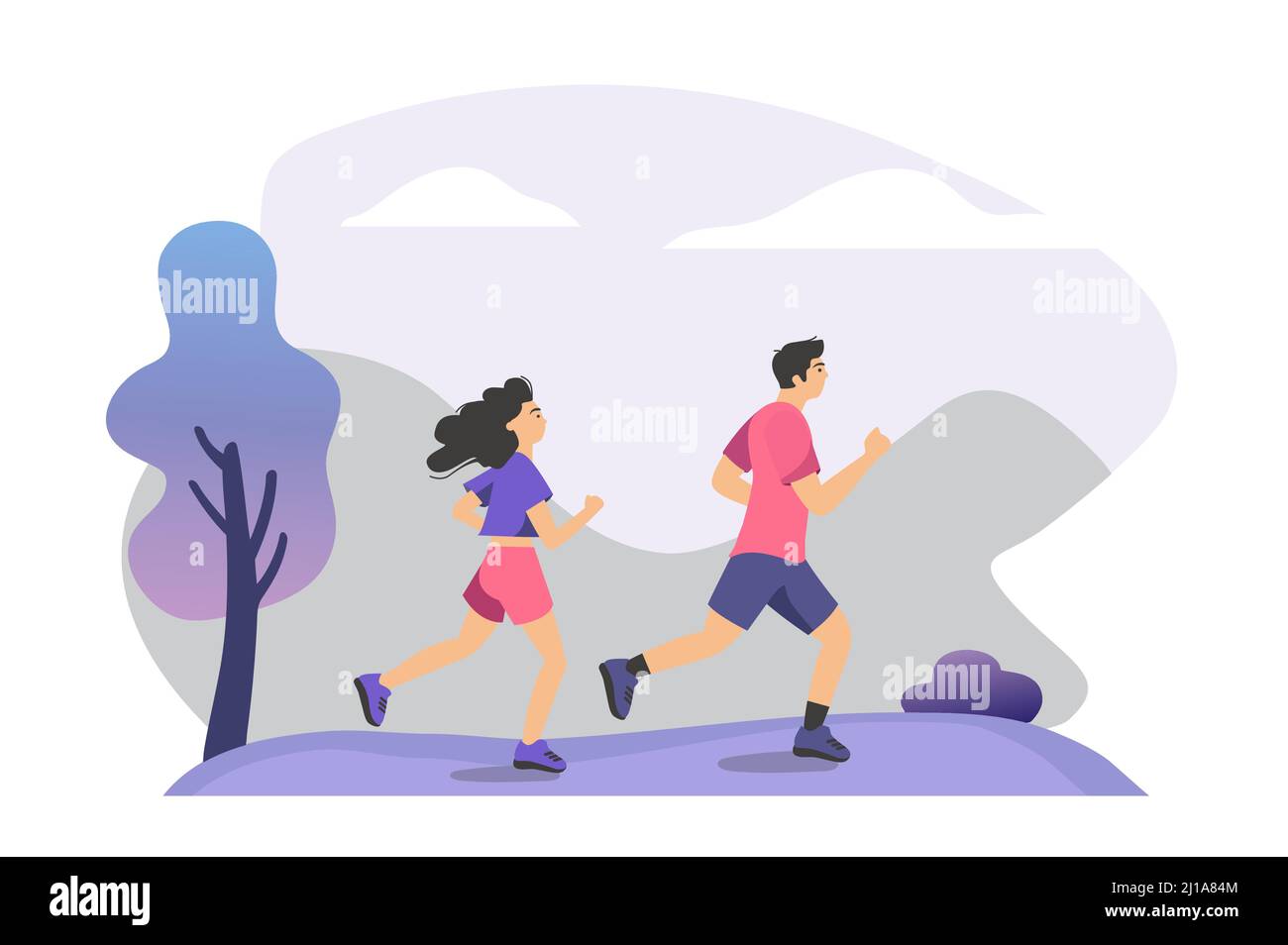 Couple practicing trail run training. People jogging outdoors. Vector  illustration for runners, aerobic fitness, health, lifestyle, sport  activity con Stock Vector Image & Art - Alamy