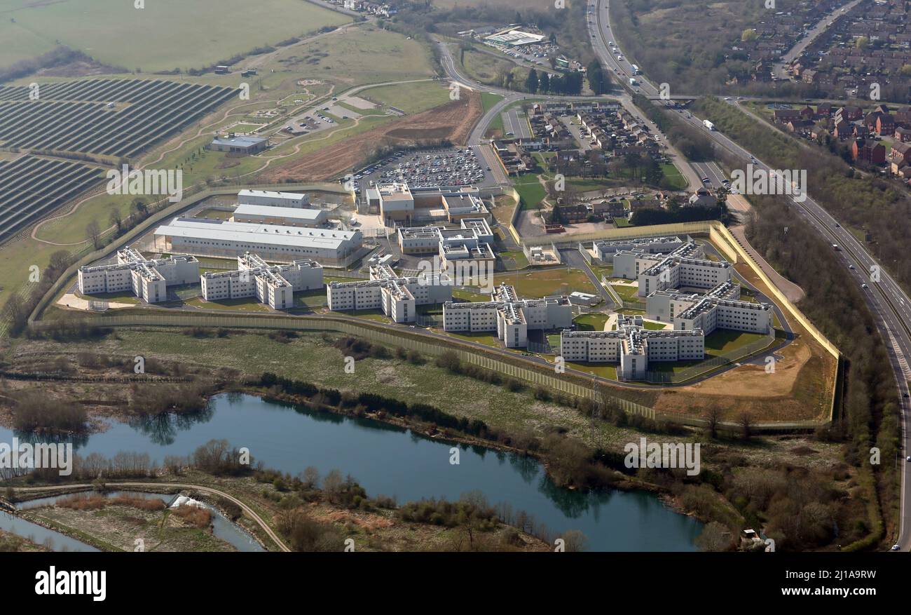aerial view of HMP Five Wells Prison or HMP Wellingborough, Northamptonshire Stock Photo