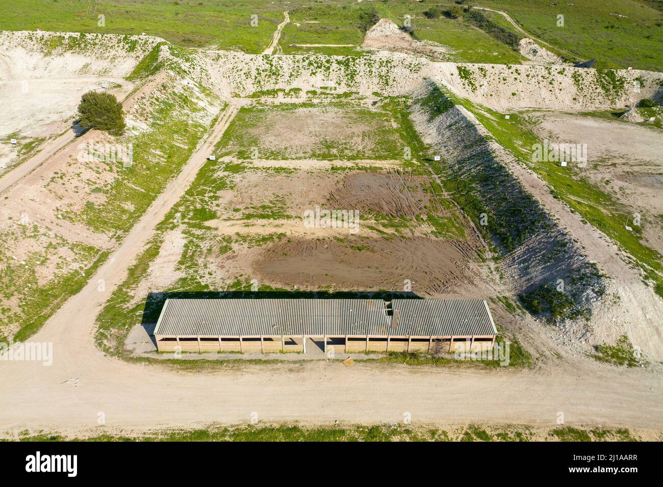 Open air military shooting range, Aerial view. Stock Photo