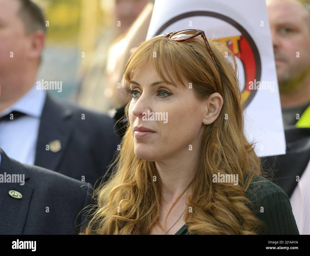 Angela Rayner MP (Labour: Ashton-under-Lyne) deputy leader of the Labour Party, at a protest against P&O Ferry fire and rehire policy, Westminster, Ma Stock Photo