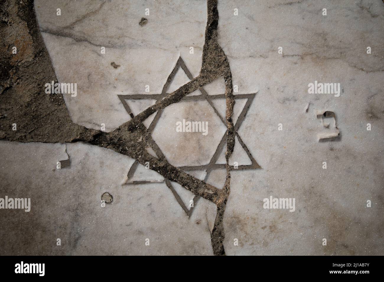 Star of David on a tombstone at the Jewish Trumpeldor Cemetery in Tel Aviv, Israel. Stock Photo