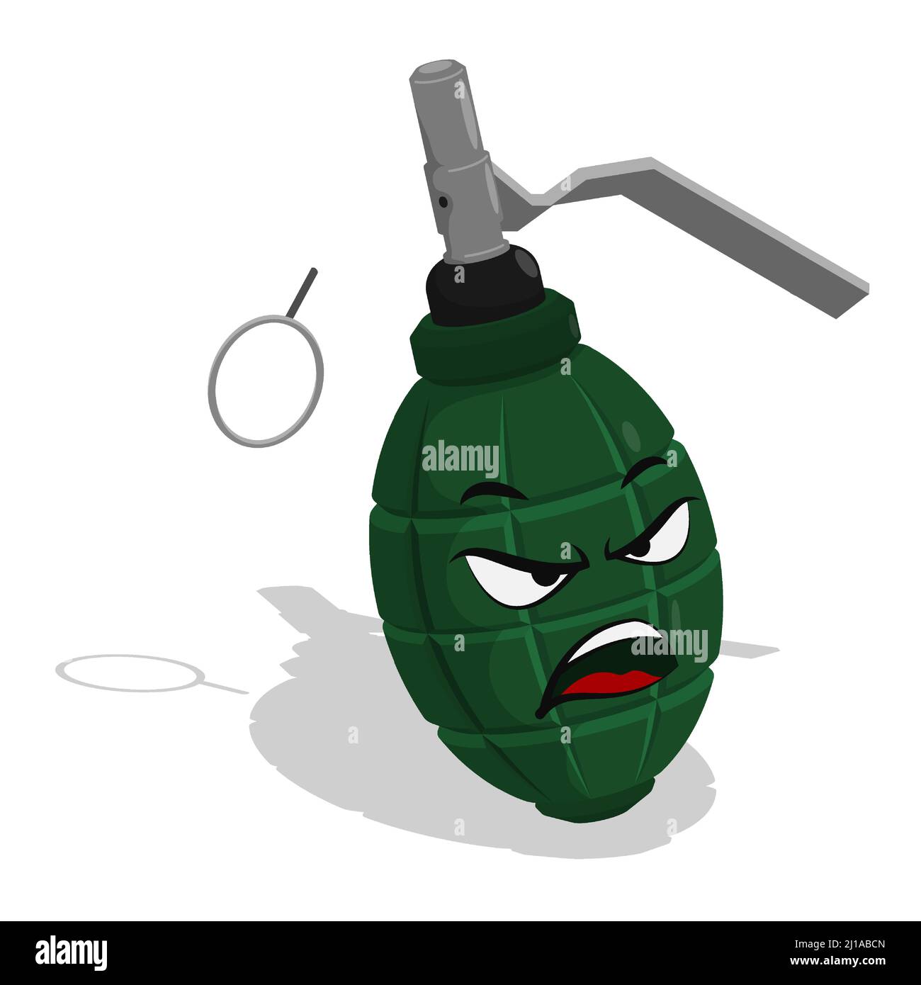 Cartoon Evil hand fragmentation ribbed grenade with cube. Combat ...