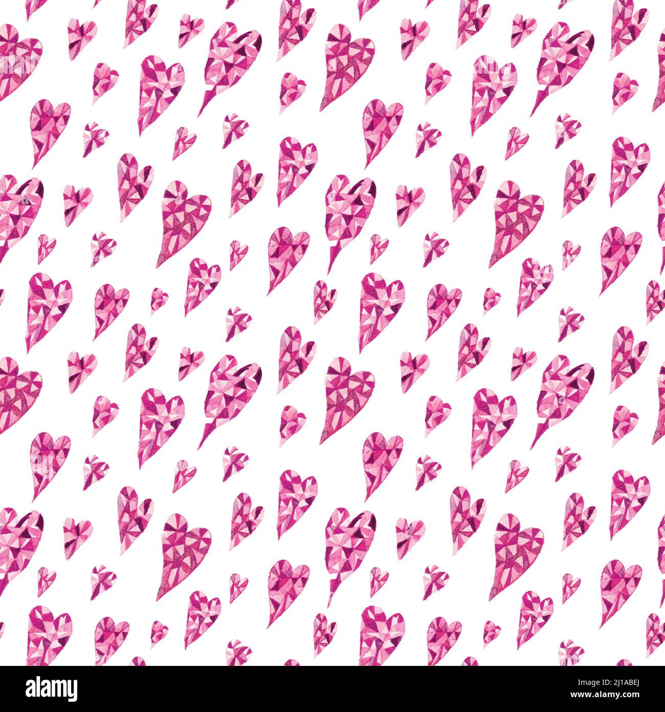 Hand-painted Valentine's seamless background with geometric heart shapes Stock Photo