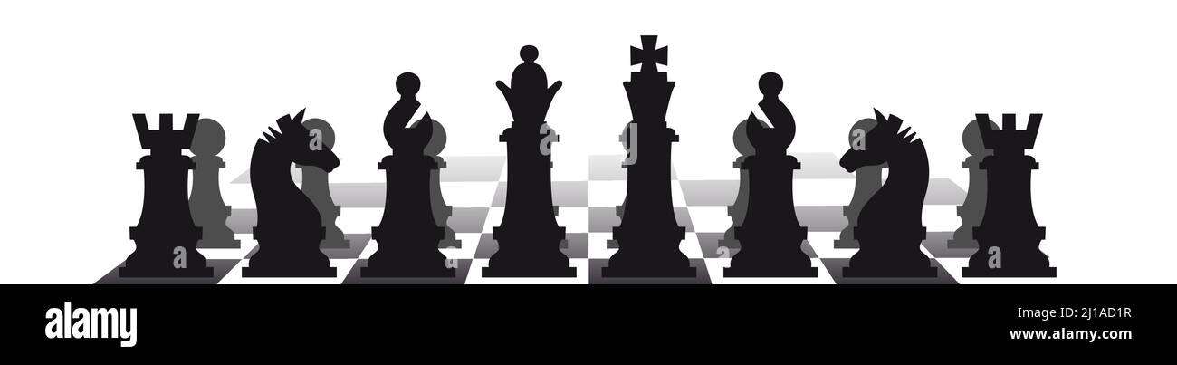Chess game white background. Chess pieces on chessboard. Vector banner Stock Vector