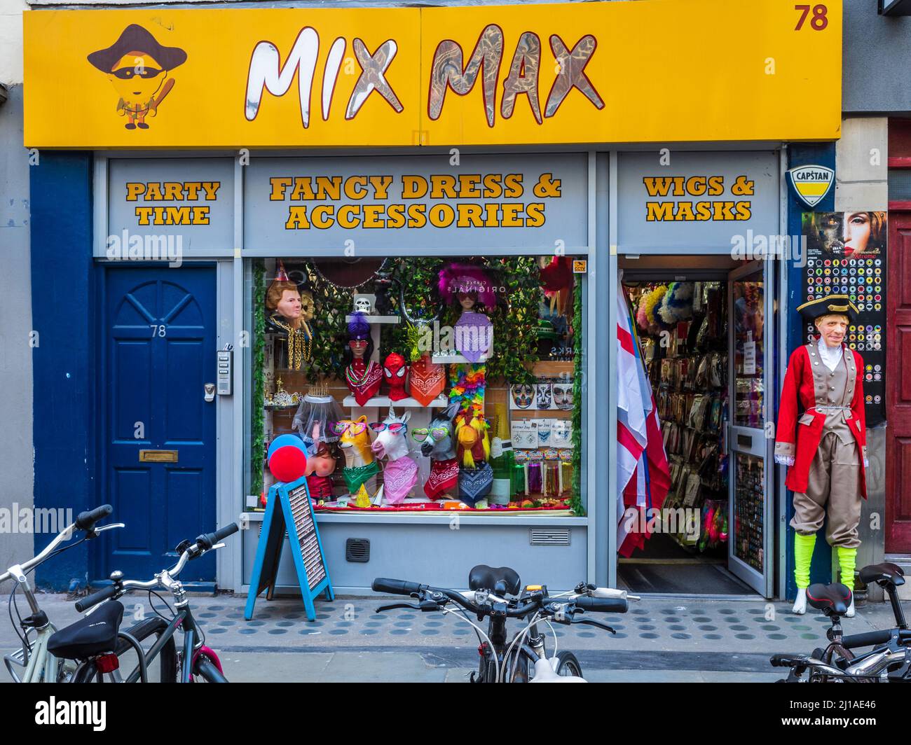 Mix Max Costume store in Berwick Street Soho London. Mix Max Fancy Dress store at 78 Berwick St Soho Central London. Mix Max Soho. Stock Photo