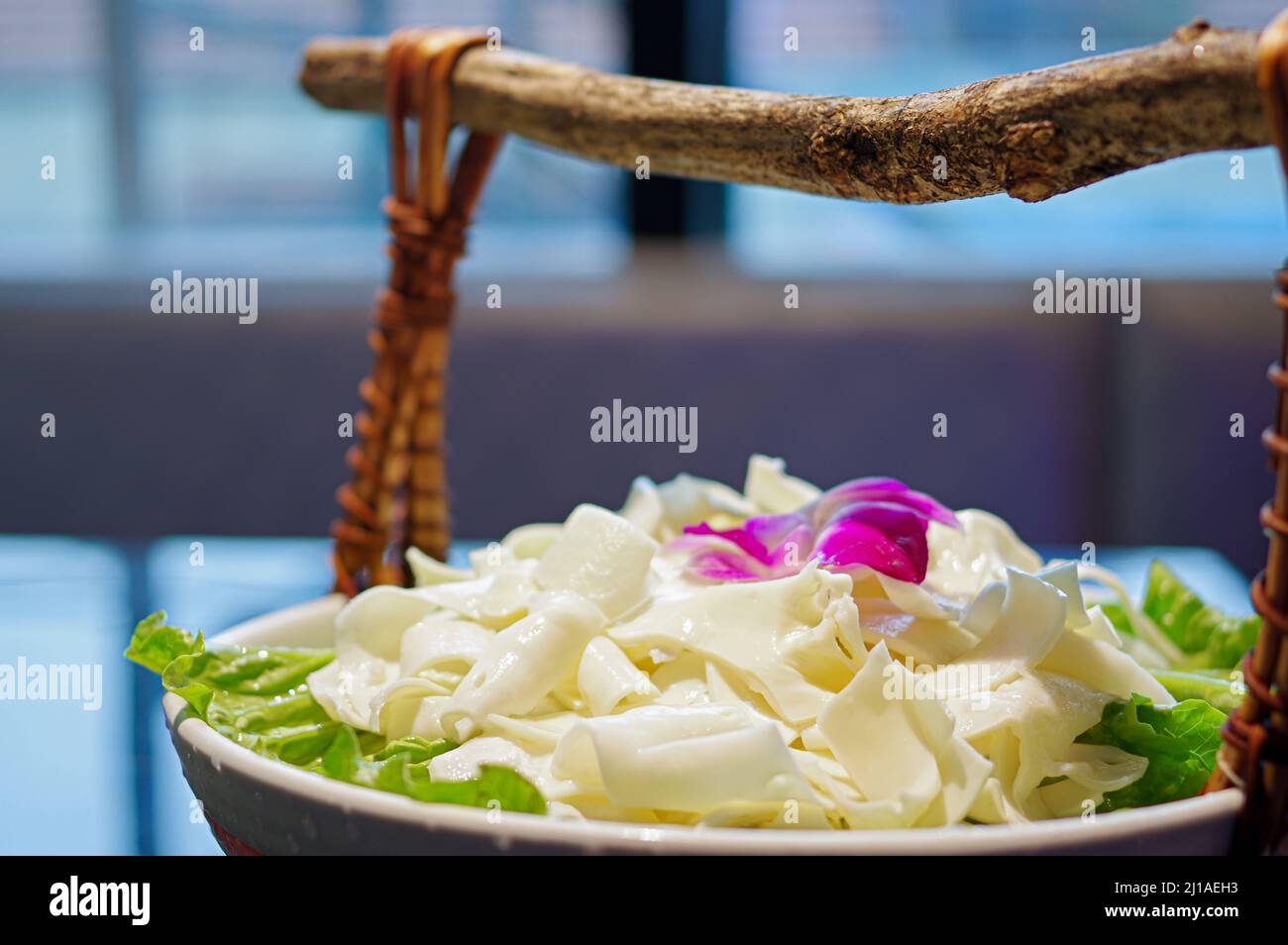 Fresh raw beef pork aorta for hot pot at chinese restaurant Stock Photo