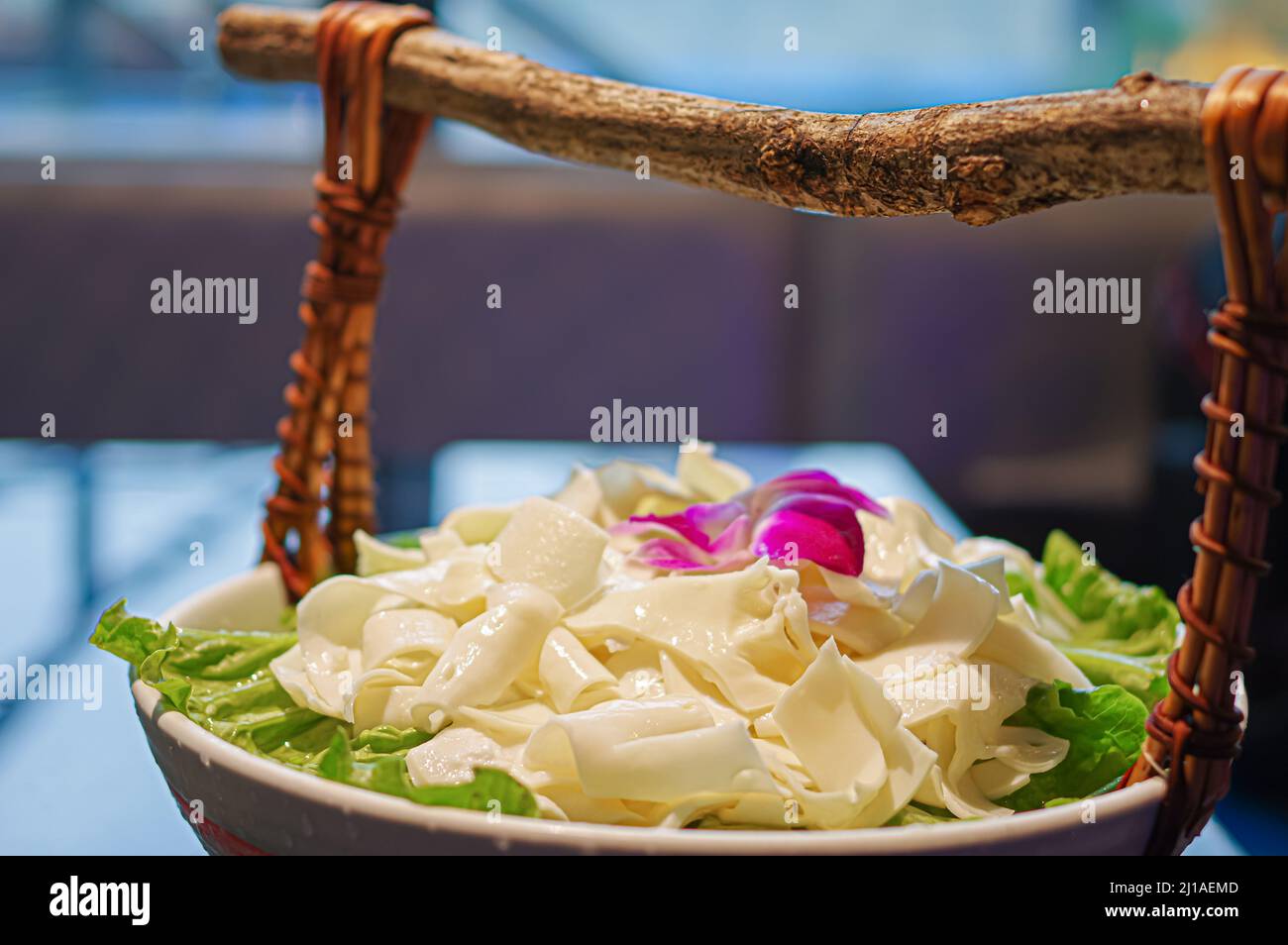 Fresh raw beef pork aorta for hot pot at chinese restaurant Stock Photo