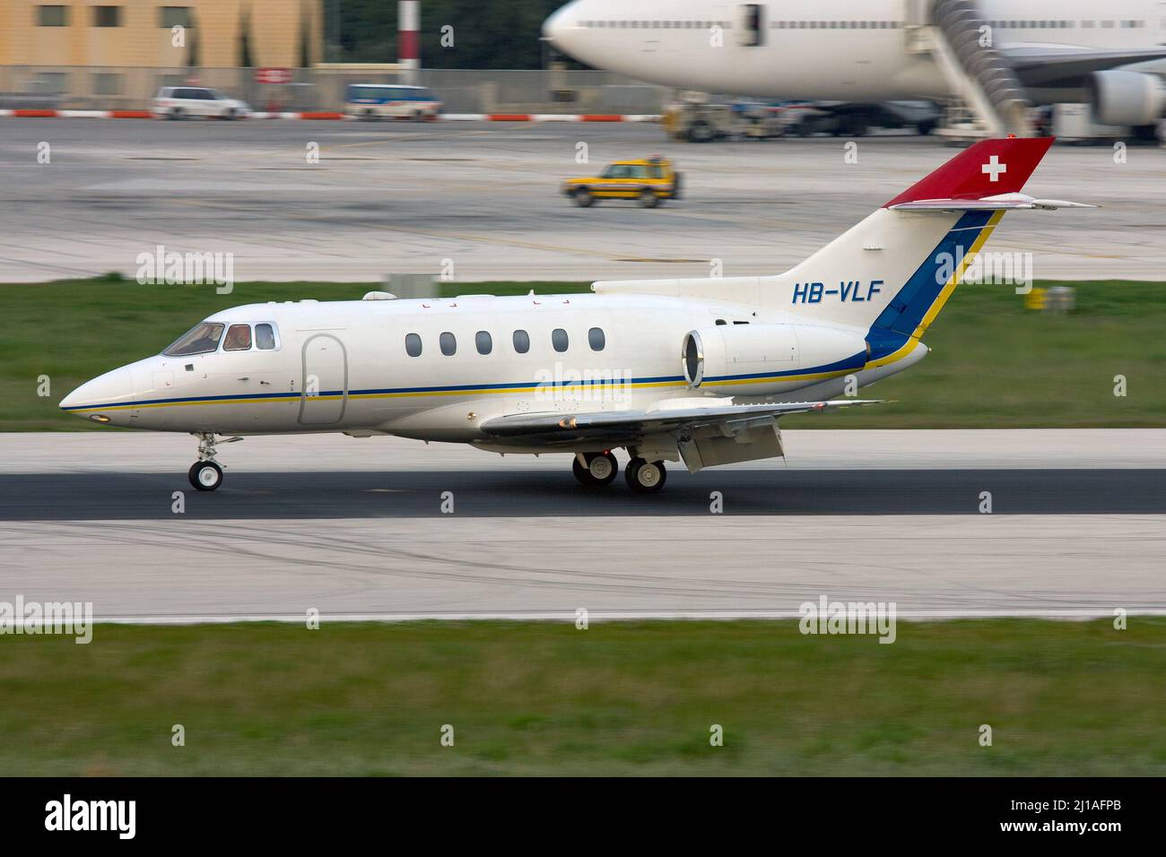 British Aerospace BAe-125-800A (REG: HB-VLF) landing runway 31. Stock Photo