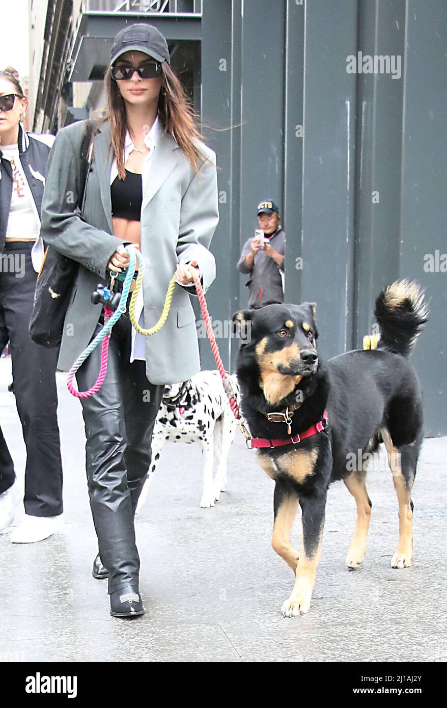 NEW YORK, NY- MARCH 23: Emily Ratajkowski seen walking her dog Colombo