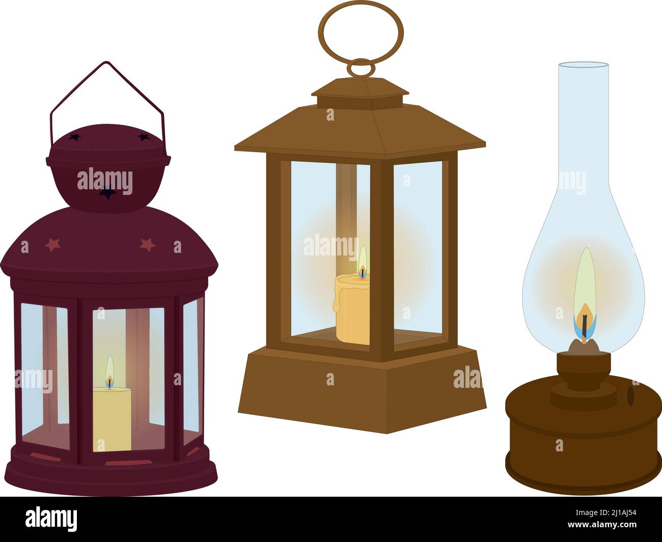 Open fire lamps different types collection vector illustration Stock
