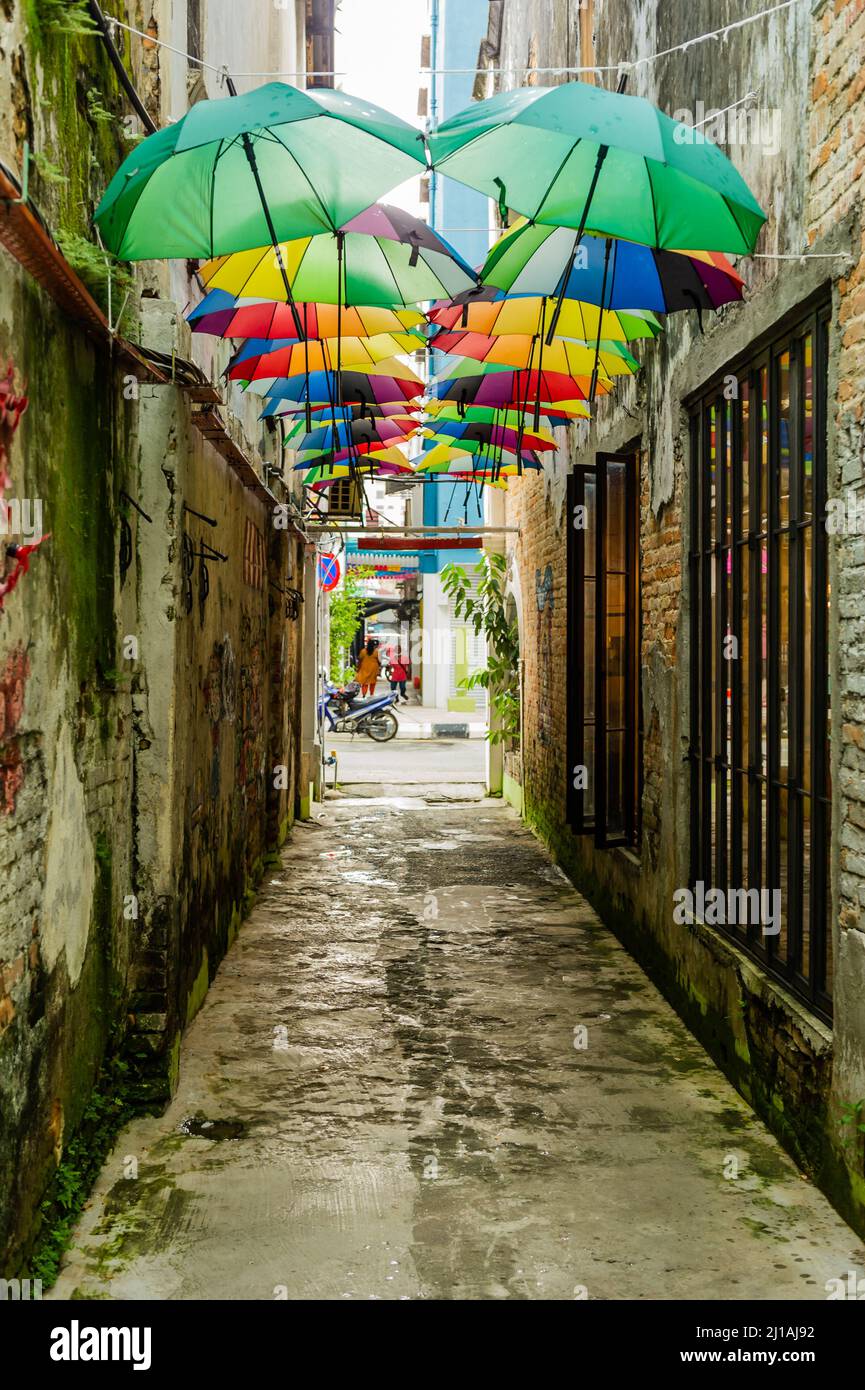 Instagram Worthy Umbrellas next to Timothy Cafe, Jalan Tun HS Lee, Kuala Lumpur Stock Photo