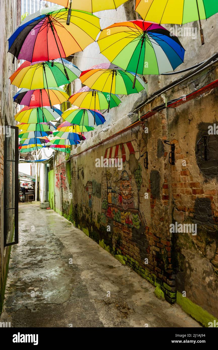 Instagram Worthy Umbrellas next to Timothy Cafe, Jalan Tun HS Lee, Kuala Lumpur Stock Photo