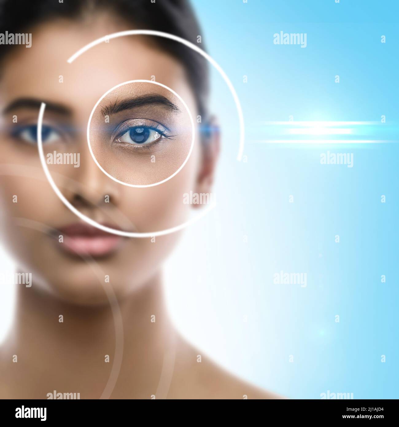 Concepts of laser eye surgery or visual acuity check-up Stock Photo