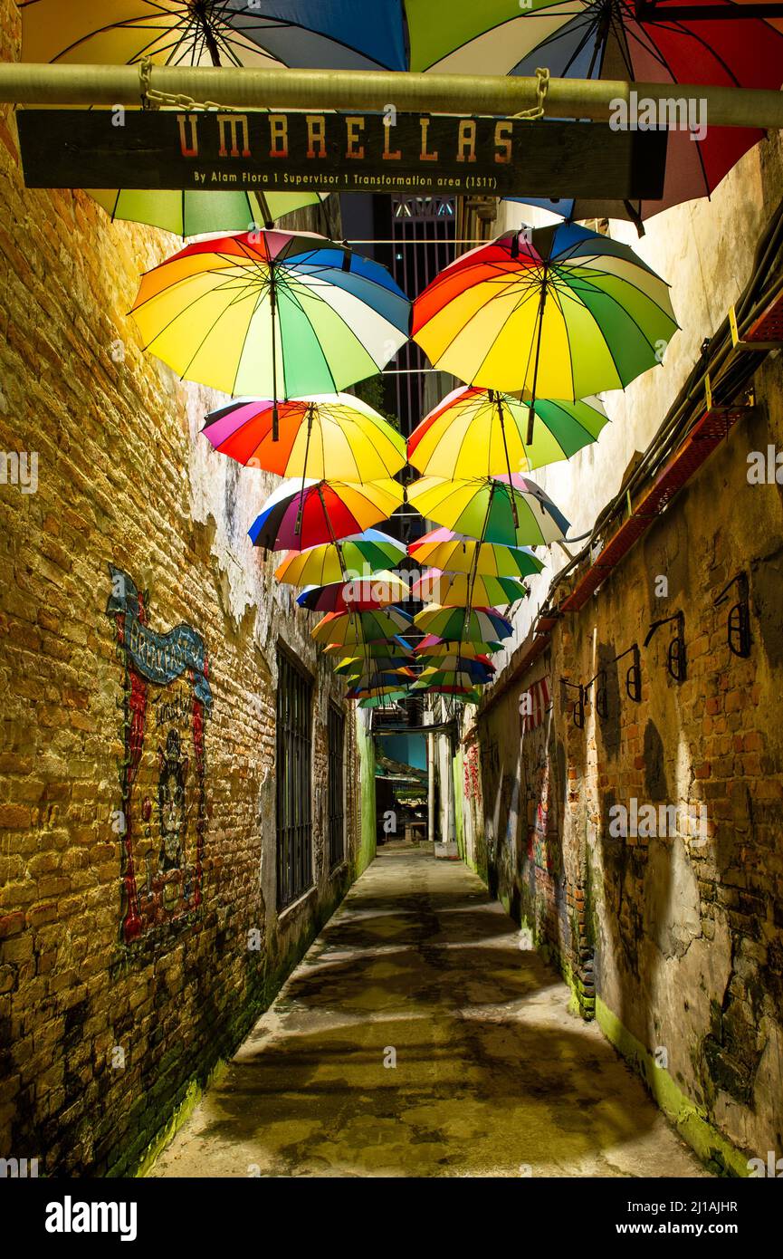 Instagram Worthy Umbrellas next to Timothy Cafe, Jalan Tun HS Lee, Kuala Lumpur Stock Photo