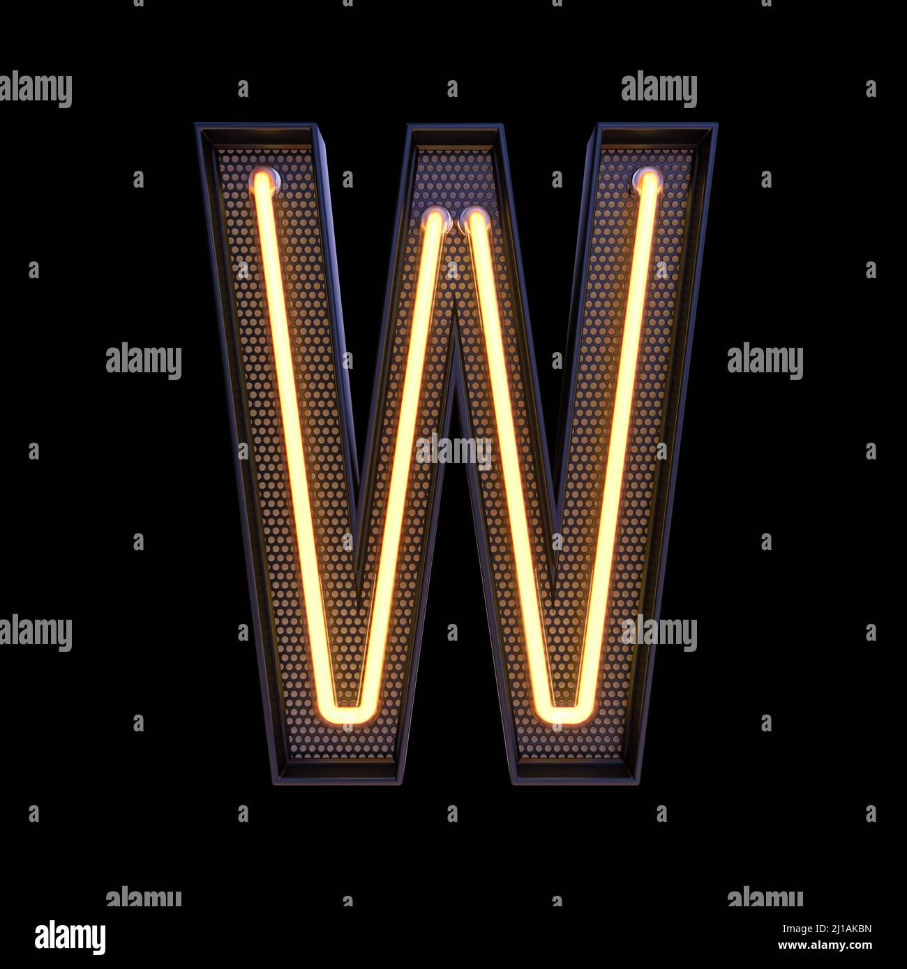 Neon retro Light Alphabet letter W isolated on a black background with Clipping Path. 3d illustration. Stock Photo