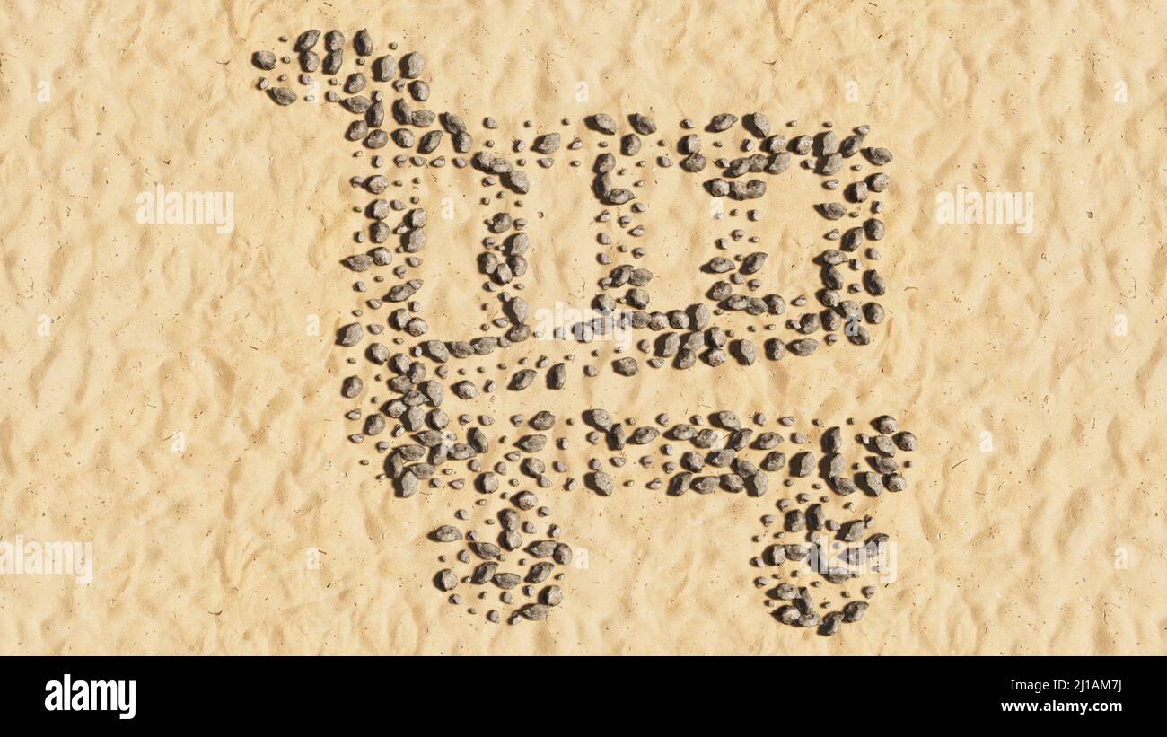 Concept conceptual stones on beach sand handmade symbol shape, golden ...