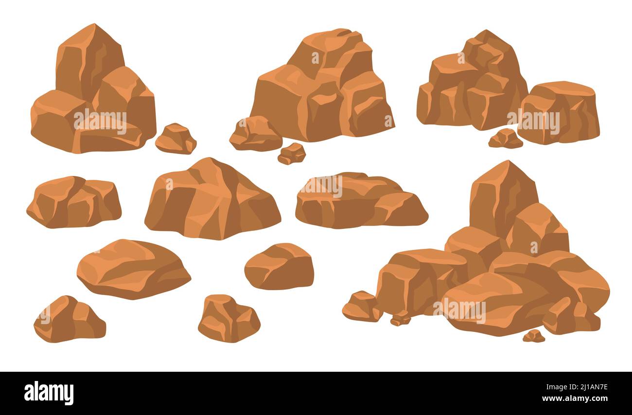 stones sketch set isolated. cobblestones sharp rock Stock Vector