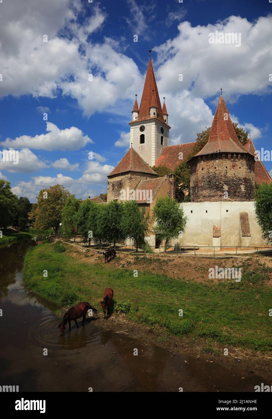 Kirchenburg Großau, erbaut 1498. Cristian, dt. Großau oder Grossau, sächsisch: Grißau, ist eine Ortschaft in Siebenbürgen, Rumänien  /  The fortified Stock Photo