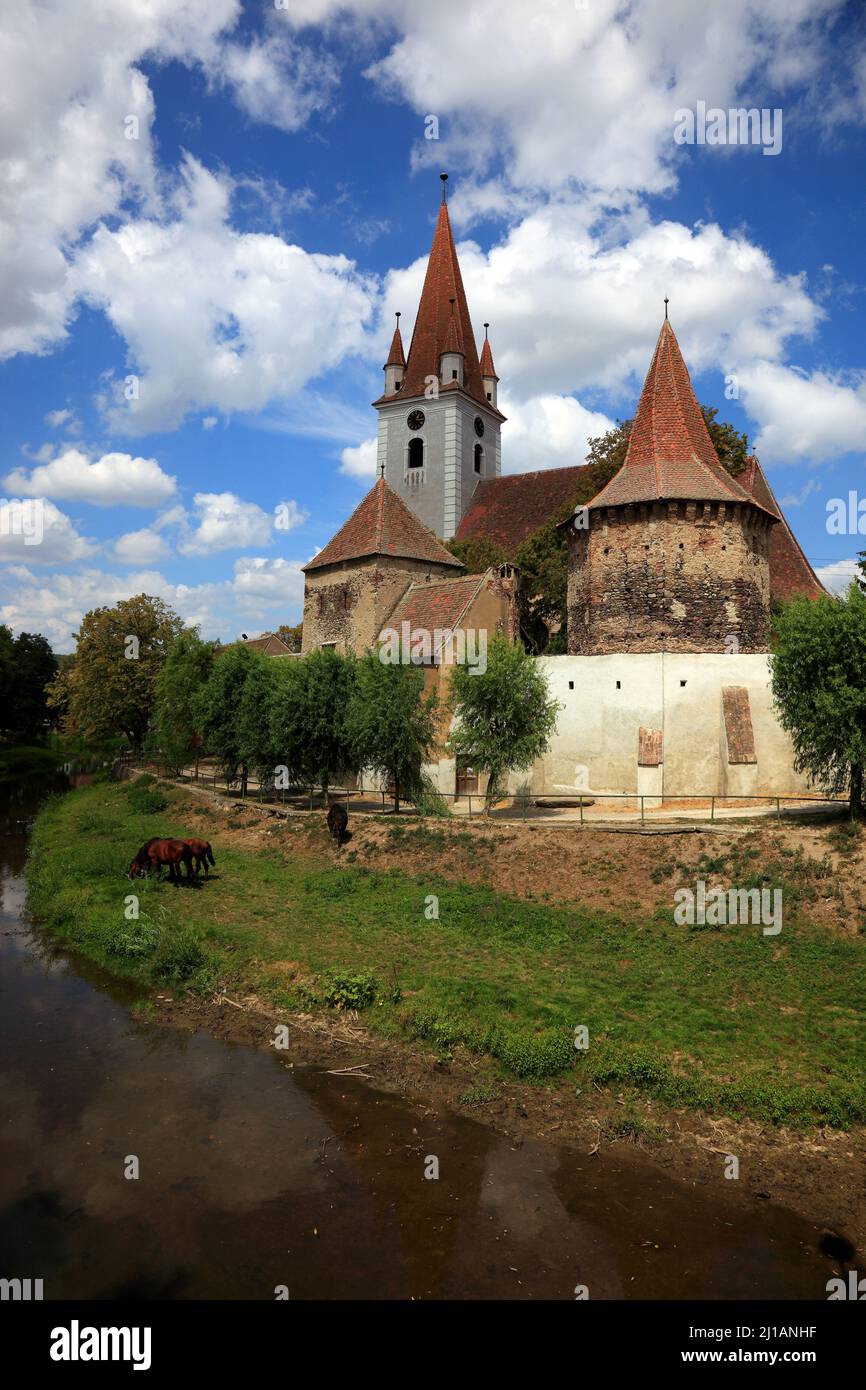 Kirchenburg Großau, erbaut 1498. Cristian, dt. Großau oder Grossau, sächsisch: Grißau, ist eine Ortschaft in Siebenbürgen, Rumänien  /  The fortified Stock Photo