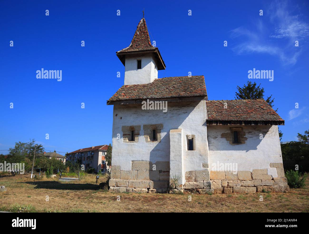 St. Georgs-Kirche in Streisangeorgiu, Calan, Hunedoara County. Erbaut im romanischen Stil zwischen 1313-1314 ist sie eines der ältesten mittelalterlic Stock Photo