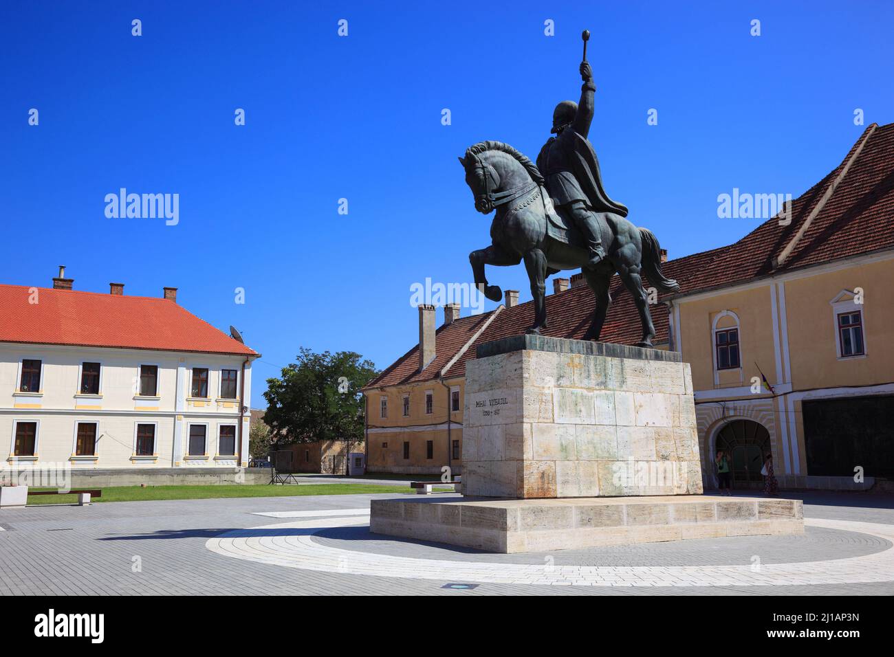 Reiterstandbild von Mihai Viteazul, Michael der Tapfere, Nationalheld in der Historische Festung, Alba Iulia, Balgrad, deutsch Karlsburg, ist die Haup Stock Photo